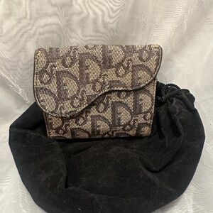 Christian Dior Navy and tan Patterned Women's saddle style wallet.